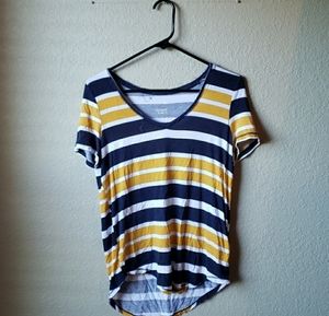 So Favorite V-Neck blue, white, yellow t-shirt size small